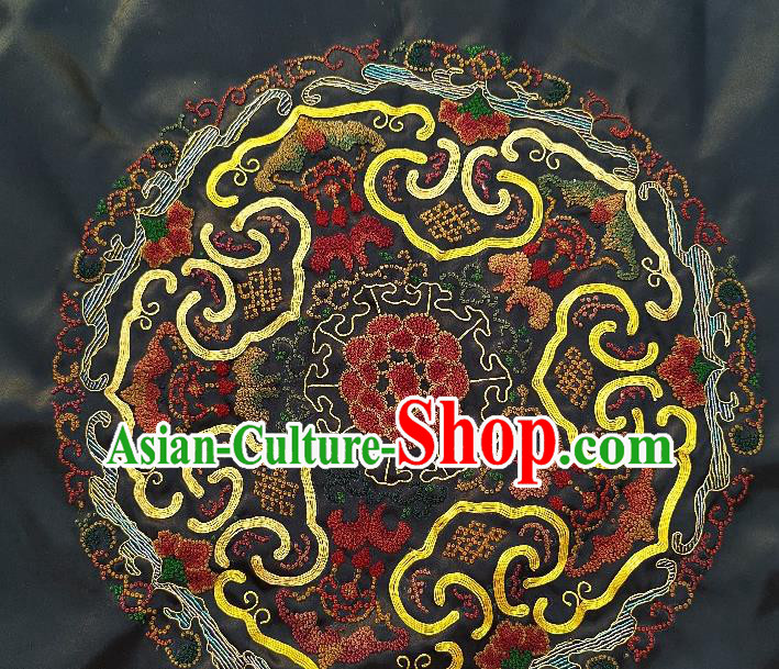 Traditional Chinese Embroidered Bats Fabric Hand Embroidering Dress Round Applique Embroidery Silk Patches Accessories