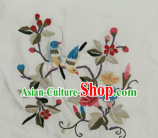 Traditional Chinese Embroidered Petunia Birds Silk Fabric Patches Handmade Embroidery Craft Accessories Embroidering Dress Applique