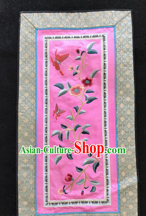 Chinese National Embroidered Flowers Butterfly Paintings Traditional Handmade Embroidery Decorative Pink Silk Picture Craft