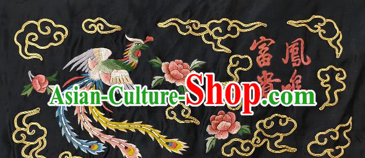 Traditional Chinese Embroidered Phoenix Black Silk Patches Handmade Embroidering Dress Applique Embroidery Fabric Accessories