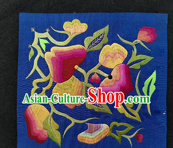 Traditional Chinese Embroidered Royalblue Silk Patches Handmade Embroidery Fabric Accessories Embroidering Dress Applique
