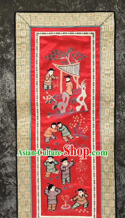 Chinese National Embroidered Character Red Silk Paintings Traditional Handmade Embroidery Decorative Picture Craft