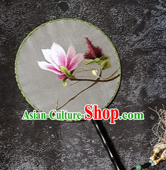 Chinese Traditional Embroidery Yulan Magnolia Palace Fans Handmade Round Fan Embroidered Silk Fan Craft