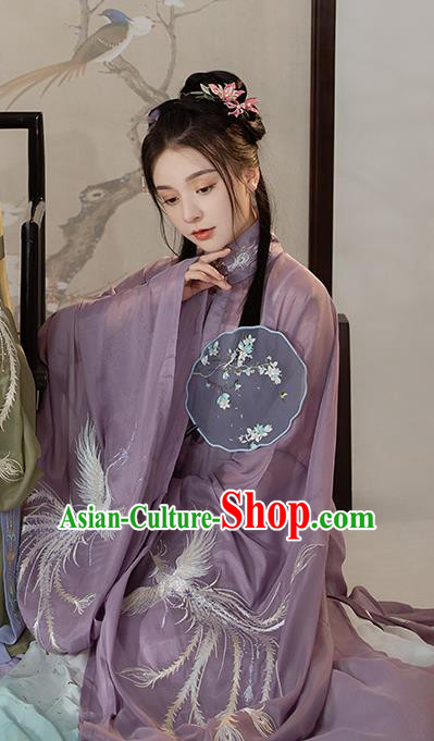 Chinese Ming Dynasty Noble Lady Costumes Traditional Ancient Princess Garment Hanfu Embroidered Purple Blouse and Skirt Complete Set