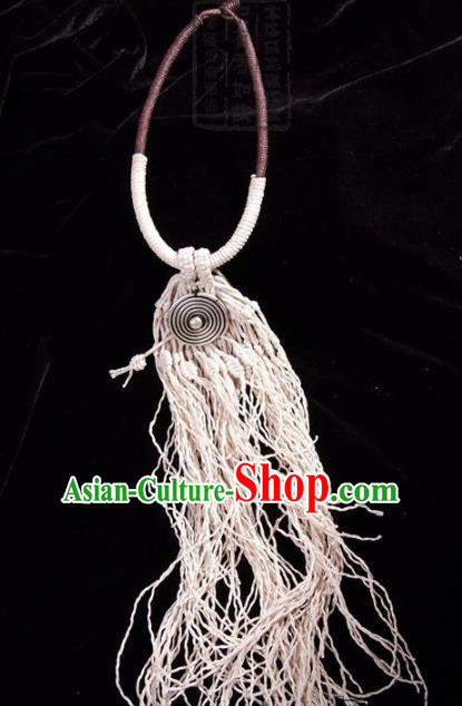 Chinese Handmade Miao Nationality Hemp Rope Tassel Necklace Traditional Minority Ethnic Necklet Accessories for Women