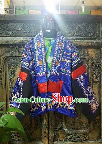 Traditional Chinese Embroidered Blue Short Overcoat Dress National Costume Tang Suit Upper Outer Garment for Women