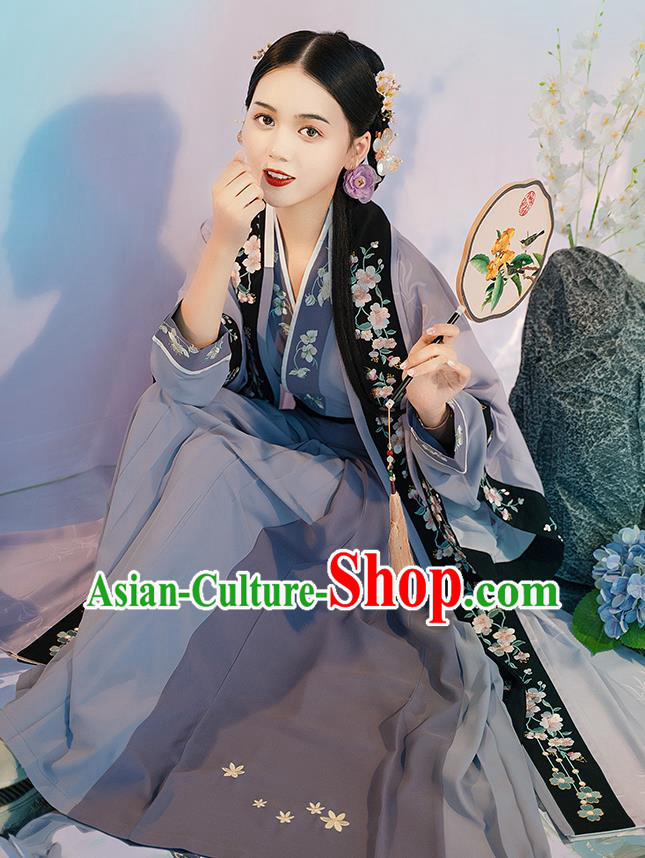 Traditional Chinese Song Dynasty Noble Female Hanfu Dress Apparels Ancient Young Mistress Historical Costumes Embroidered Cloak Blouse and Skirt Full Set