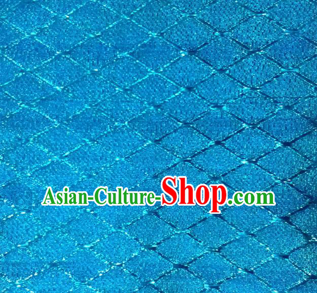 Chinese Traditional Argyle Pattern Design Blue Brocade Fabric Tapestry Cloth Asian Silk Satin Material