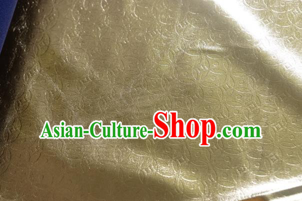 Chinese Traditional Copper Cash Pattern Design Light Golden Spandex Fabric Cloth Material Asian Dress Anaglyph Drapery