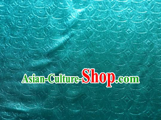 Chinese Traditional Copper Cash Pattern Design Lake Blue Spandex Fabric Cloth Material Asian Dress Anaglyph Drapery