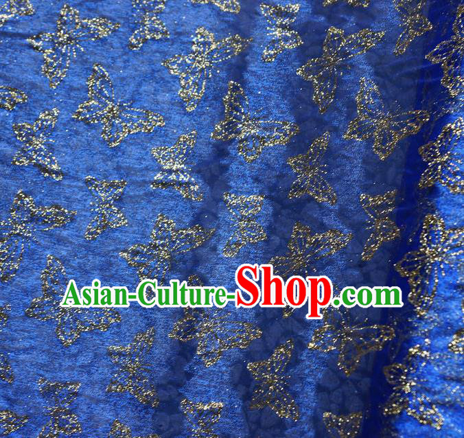 Chinese Traditional Butterfly Pattern Design Royalblue Veil Fabric Cloth Organdy Material Asian Dress Grenadine Drapery