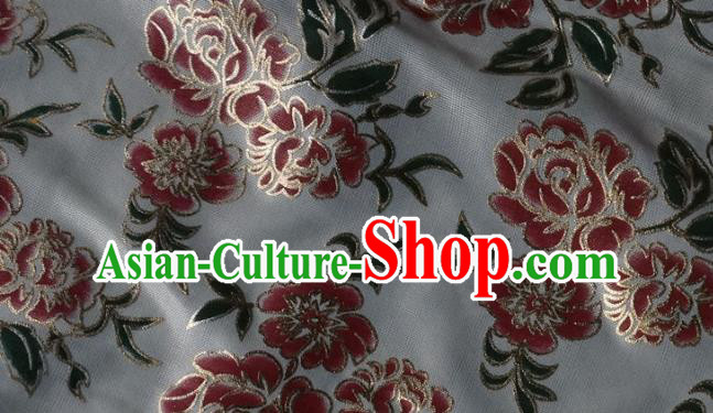 Chinese Traditional Printing Roses Pattern Design White Brocade Fabric Tapestry Cloth Asian Silk Satin Material