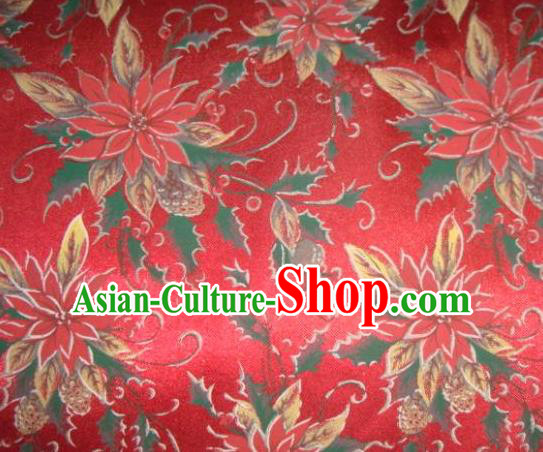 Chinese Traditional Christmas Flower Pattern Design DIY Red Spandex Fabric Cloth Chemical Fiber Material Asian Dress Drapery