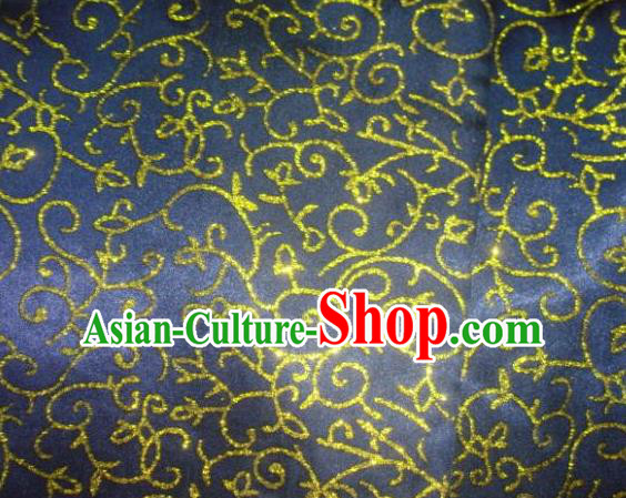 Chinese Traditional Floral Scrolls Pattern Design Navy Satin Fabric Cloth Silk Crepe Material Asian Dress Drapery