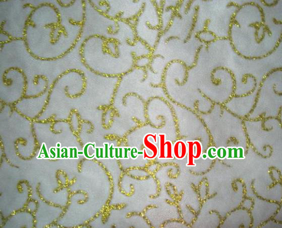 Chinese Traditional Floral Scrolls Pattern Design White Satin Fabric Cloth Silk Crepe Material Asian Dress Drapery
