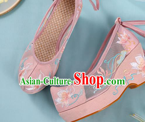Chinese Traditional National Shoes Embroidered Pink Shoes Hanfu Shoes Women Shoes High Heels Sandals
