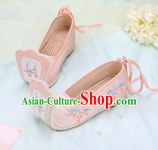 Chinese Ancient Embroidery Enkianthus Pink Shoes Traditional Court Lady Shoes Embroidered Shoes Princess Satin Shoes Handmade Hanfu Shoes