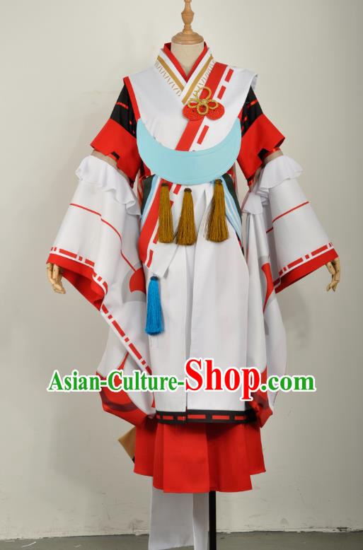 Traditional Japan Cosplay Female White Costumes Japanese Ancient Onmyoji Kimono Clothing and Accessories for Women