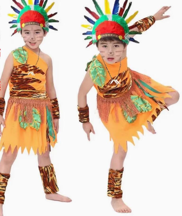 Halloween Cosplay Boy Garment Traditonal Primitive Tribe Clothing Palau Costume