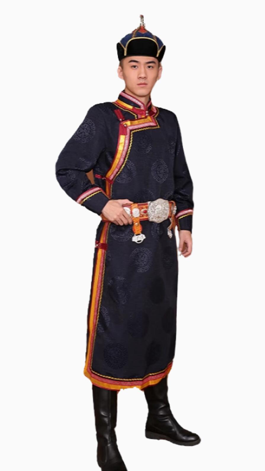 Chinese Mongol Nationality Costume Traditional Black Mongolian Robe Mongolian Minority Folk Dance Clothing