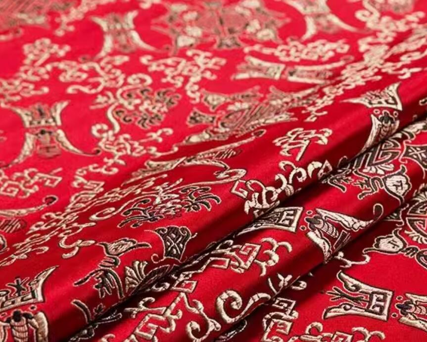 Traditional Longevity Pattern Design Fabric Chinese Hanfu Red Brocade Tang Suit Cheongsam Material