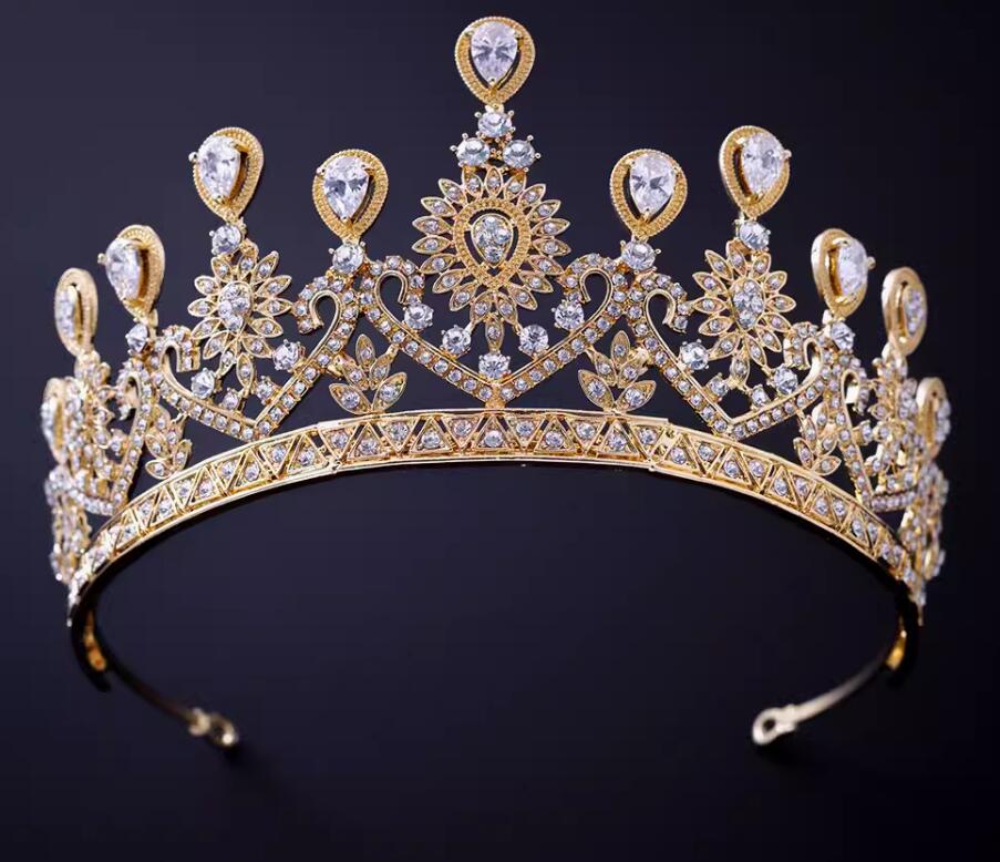 Top Bride Hair Jewelry Queen Golden Royal Crown Retro Baroque Wedding Headpiece for Women